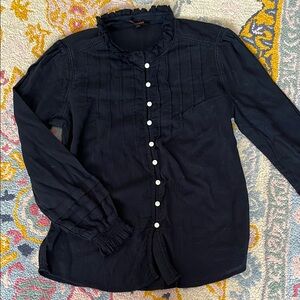 Textured cotton Button-Up peasant Blouse